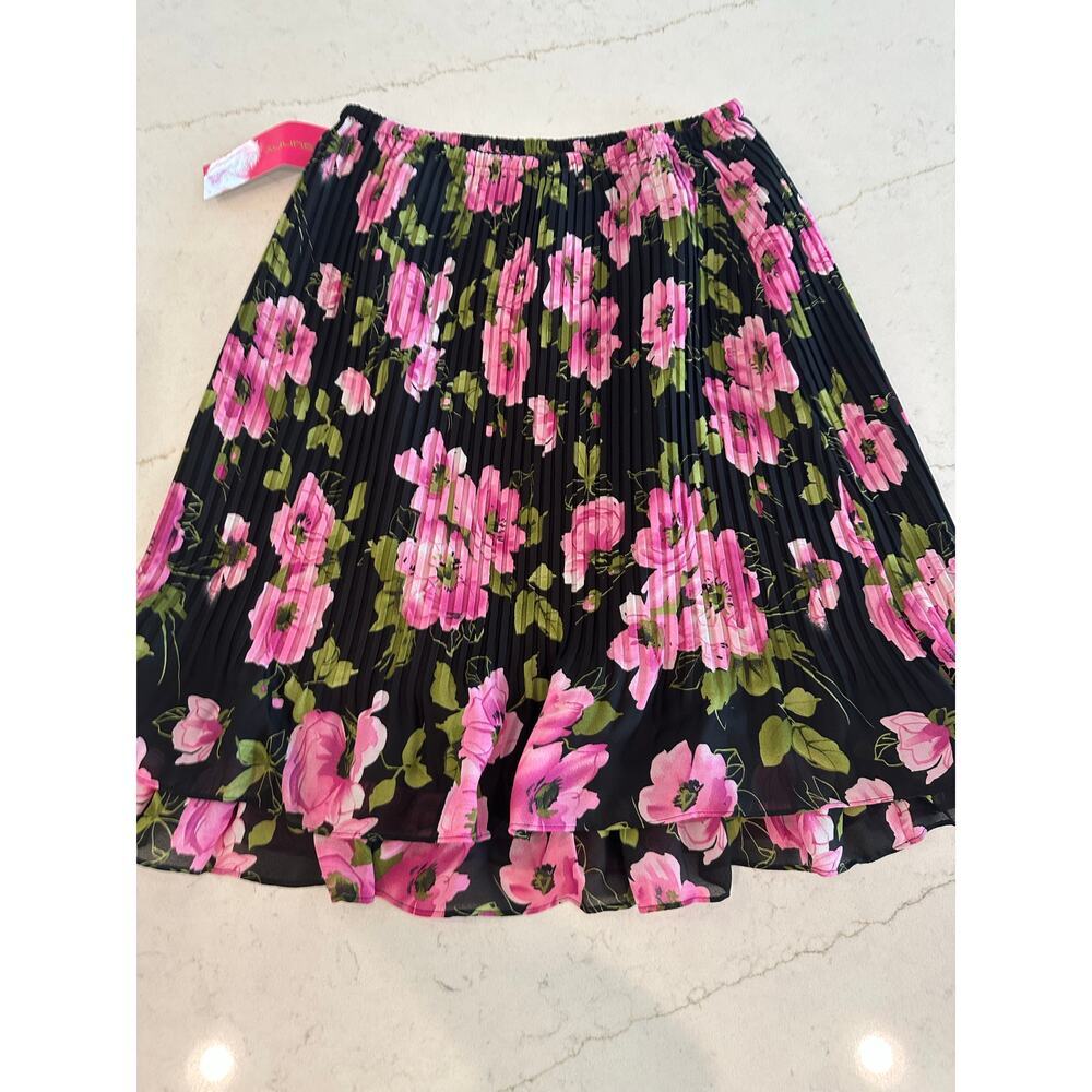 Sunny Leigh Women’s Pleated Floral Skirt Black Pink Large Feminine Garden Party - Picture 3 of 9